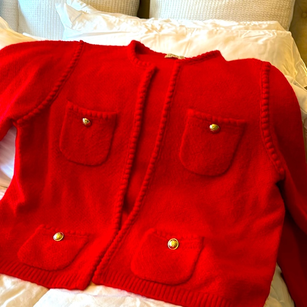 Red cardigan sweater